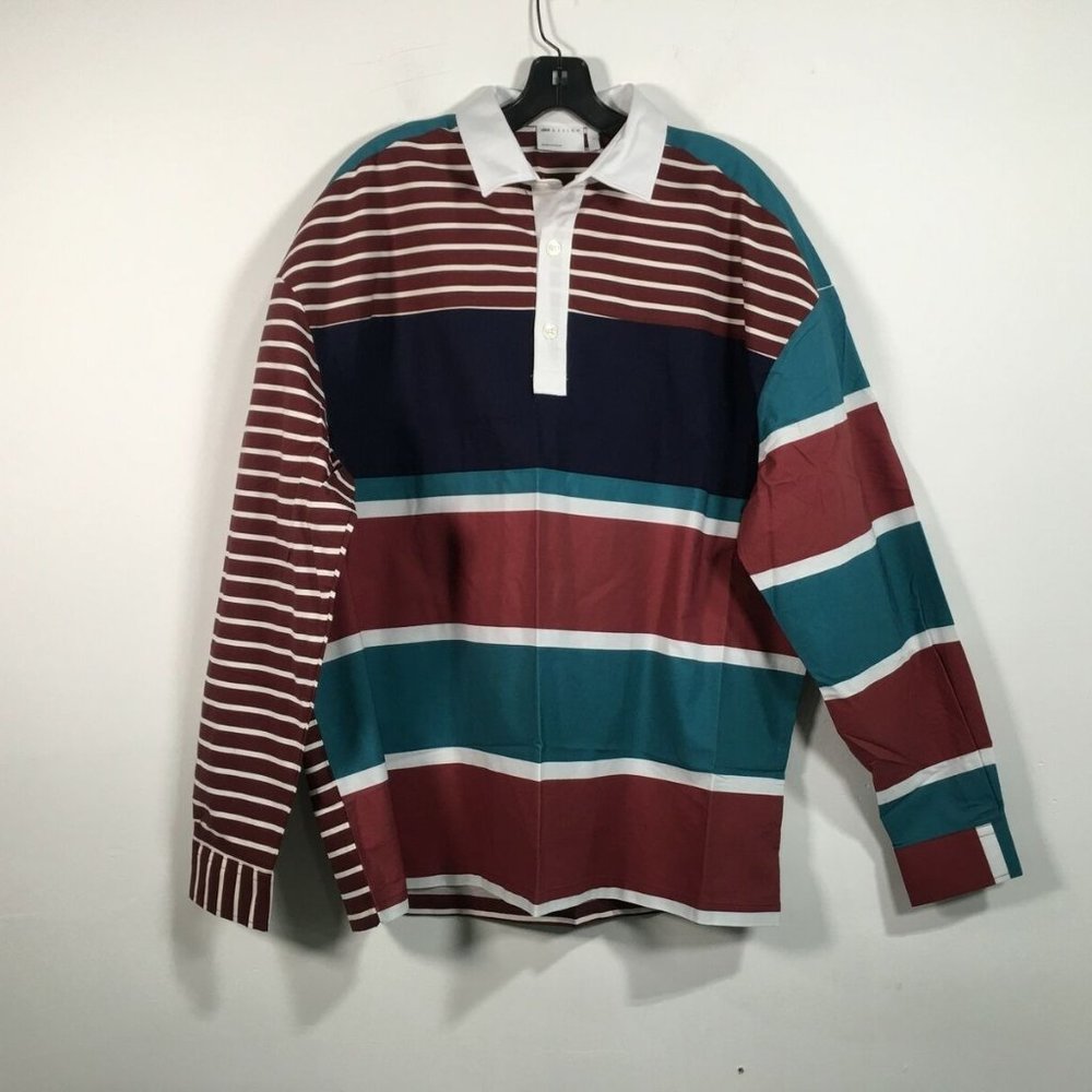 ASOS Design Vintage 90s Retro Stripe Rugby Shirt -Men's Size Large- Red/Blue